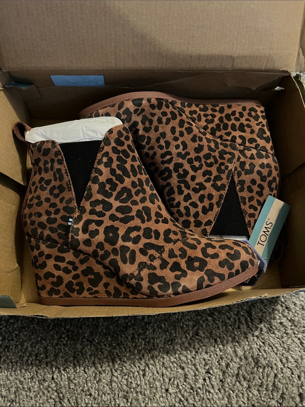 TOMS Leopard Print Wedge Ankle Booties - Brown/Black